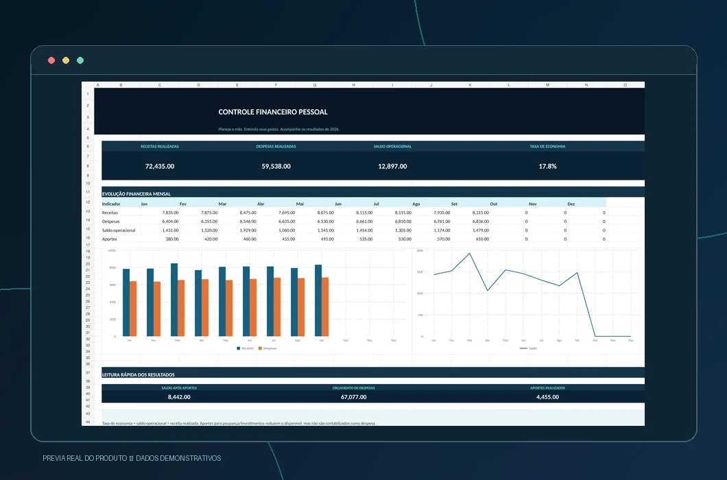 Captura real da interface: Controle Financeiro Pessoal 2026