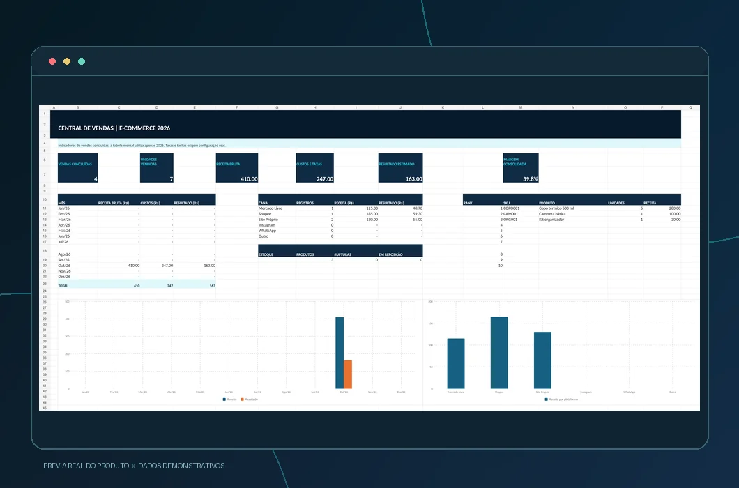 Captura real da interface: Controle de Vendas E-commerce 2026