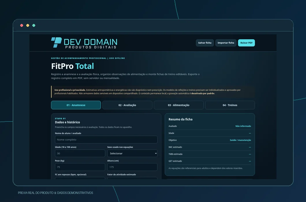 Captura real da interface: FitPro Total