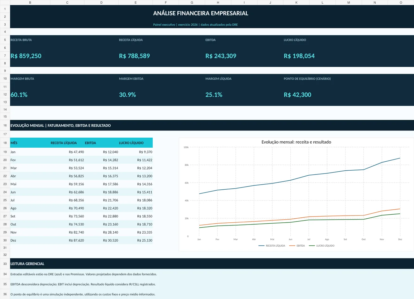 Captura real da interface de Análise Financeira Empresarial 2026